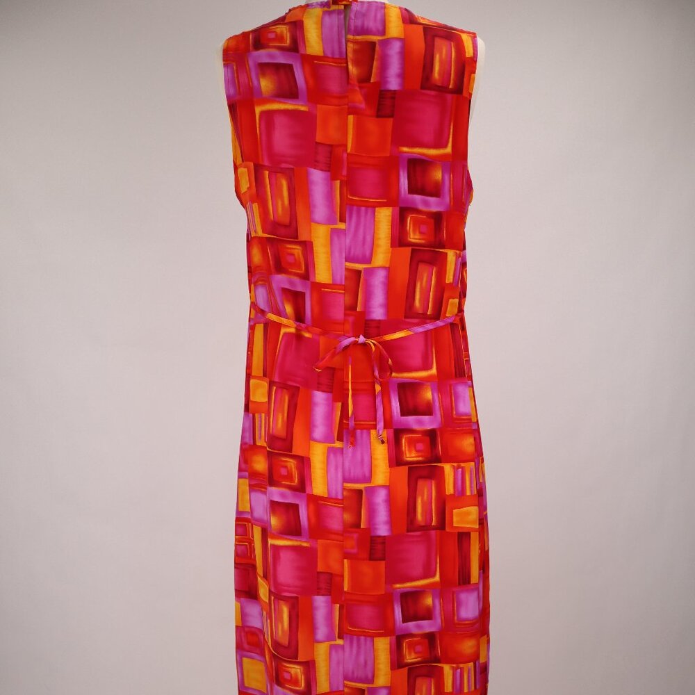 🌺 Vintage 80's Graphic Abstract Hawaiian Long Sleeveless Maxi Dress Caftan Slip - Picture 7 of 8